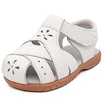 Girls Genuine Leather Soft Closed Toe Princess Flat Shoes Summer Sandals(Toddler/Little Kid)