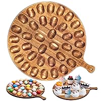 Easter Deviled Egg Platter 36 Holes Large Acacia Wood Deviled Egg Holder Round Wooden Egg Tray Plates with Handle Reversible Charcuterie Board Egg Carrier Serving Containers for Countertop