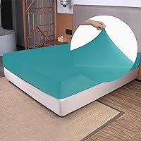Stretch Queen Fitted Sheet Only - Jersey Knit & Soft Cozy T-Shirt Like, 4-Way Stretchy Snug Fit & No More Slipping Queen Size Mattress Sheets - Turquoise, Queen