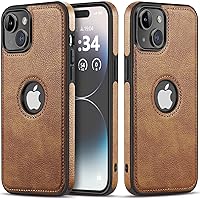 Classy Design Luxury Leather Phone Case for iPhone 15 Non-Slip Grip Full Body Ultra Slim Protective Case (2023,6.1”) (Brown)