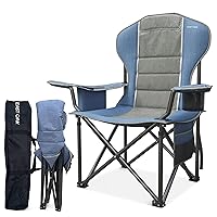EAST OAK Oversized Camping Folding Chair, Heavy Duty Support 500 LBS Camping Chairs for Adults, 600D Oxford Lawn Chairs with Side Pocket and Cup Holder, Outdoor Chairs for Sports Beach Fishing, Blue