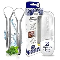 GuruNanda Tongue Scraper for Adults (2 Pack) with Travel Case, 420 Medical-grade 100% Stainless Steel Tongue Cleaner, Aids in Fresh Breath & Oral Care