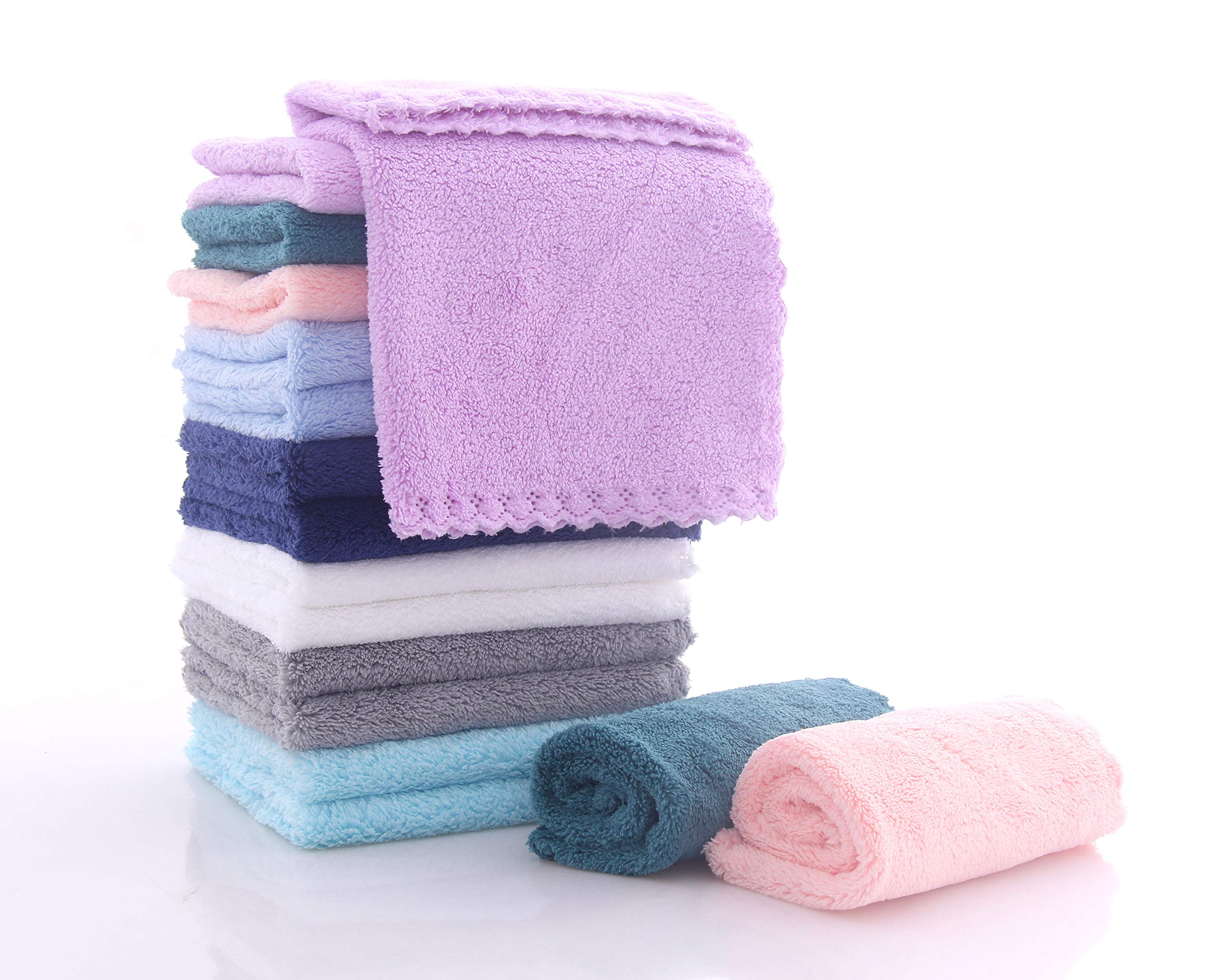 16 Pack Baby Washcloths - Luxury Multicolor Coral Fleece - Extra Absorbent and Soft Wash Clothes for Newborns, Infants and Toddlers - Suitable for Sensitive Skin and New Born - Baby Shower