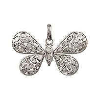 2.00 CTW Natural Diamond Polki Butterfly Pendant 925 Sterling Silver Platinum Plated Slice Diamond Jewelry