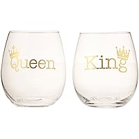 King/Queen Stemless Glasses (Set of 2), Clear