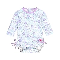 RuffleButts® Baby/Toddler Girls UPF 50+ Sun Protection Long Sleeve One Piece Swimsuit with Zipper