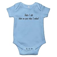 Here I am What are Your Other 2 Wishes Baby Best Shower Gift Funny Message Bodysuit