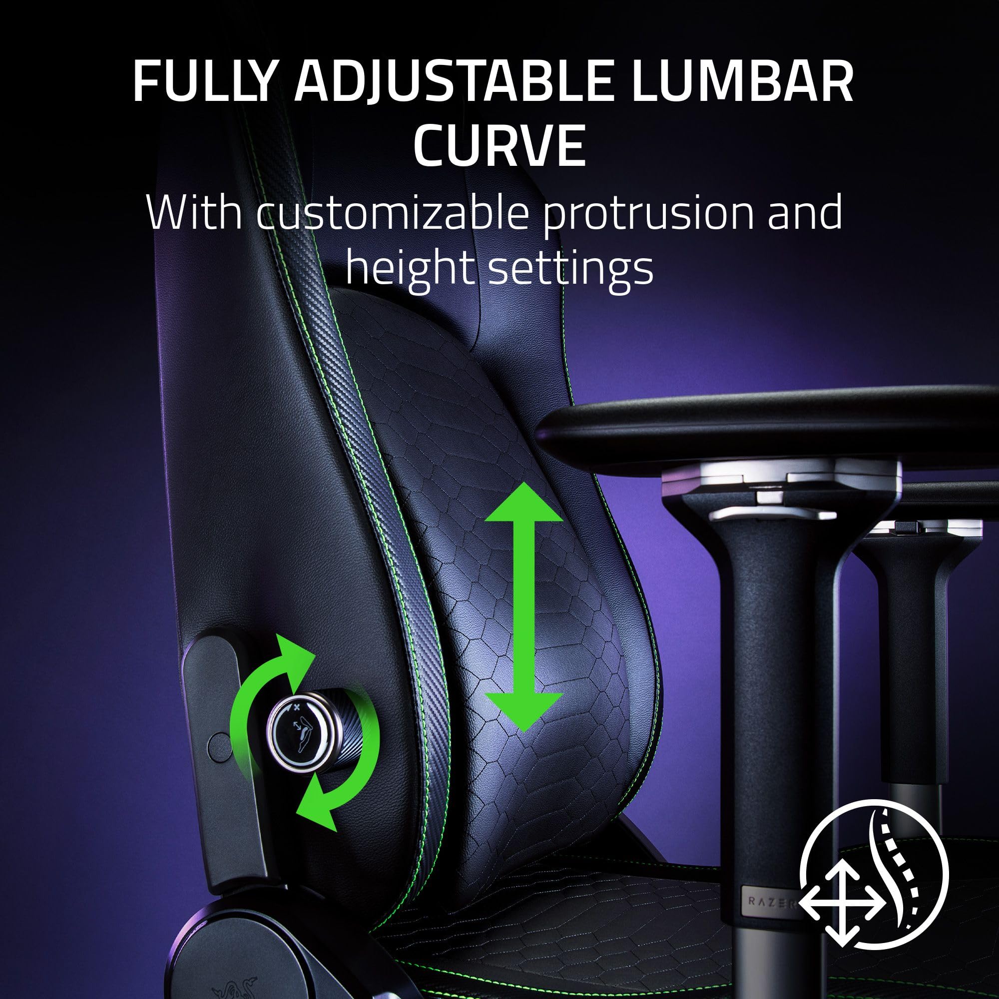 Razer Iskur V2 Gaming Chair: Adaptive Lumbar Support - Adjustable Lumbar Curve - High Density Foam Cushions - Reactive Seat Tilt &152-degree Recline - 4D Armrests - Synthetic Leather - Black