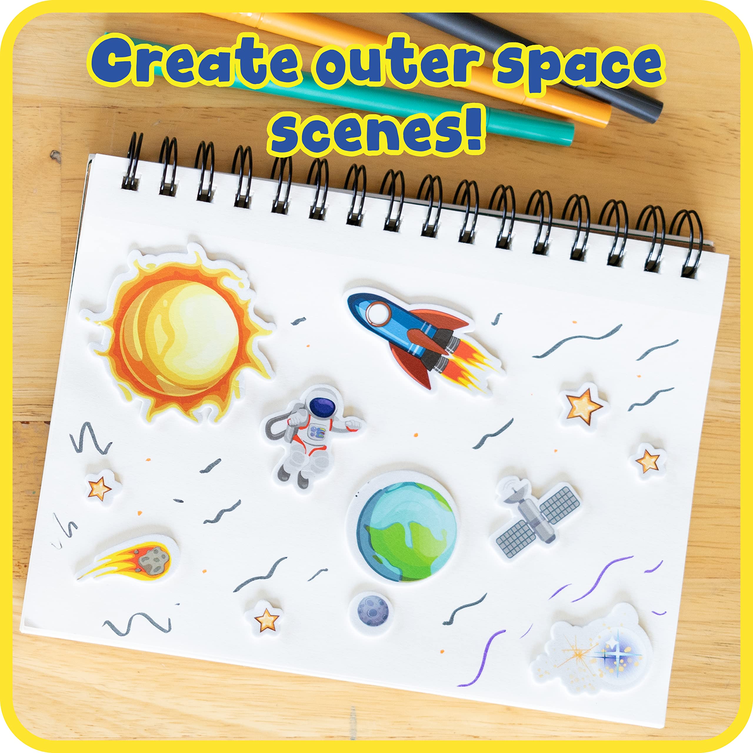 READY 2 LEARN Foam Stickers - Space - Pack of 152 - Self-Adhesive Stickers for Kids - 3D Puffy Planet Stickers for Laptops, Party Favors and Crafts