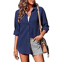 Zeagoo Women Button Down Shirts Long Sleeve Blouses Solid Casual Tops Work Blouse Top