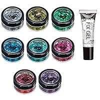 Biodegradable Eco Chunky Glitter - 100% Cosmetic Bio Glitter for Face, Body, Nails, Hair & Lips - 3g Set of 8 + Fix Gel