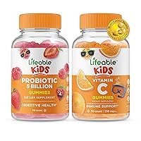 Lifeable Probiotics 5 Billion Kids + Vitamin C Kids, Gummies Bundle - Great Tasting, Vitamin Supplement, Gluten Free, GMO Free, Chewable Gummy