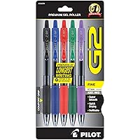 Pilot, G2 Premium Gel Roller Pens, Fine Point 0.7 mm, Assorted Colors- (Pack of 5)