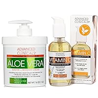 Advanced Clinicals Aloe Vera Skin Repair Cream + Vitamin C Brightening Body Oil Set
