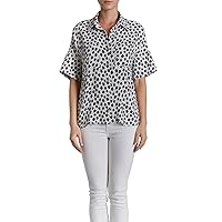 O A T NEW YORK Women's Contemporary Off White/Black Flower Oversized Boxy Shirt, Comfortable & Designer Clothing