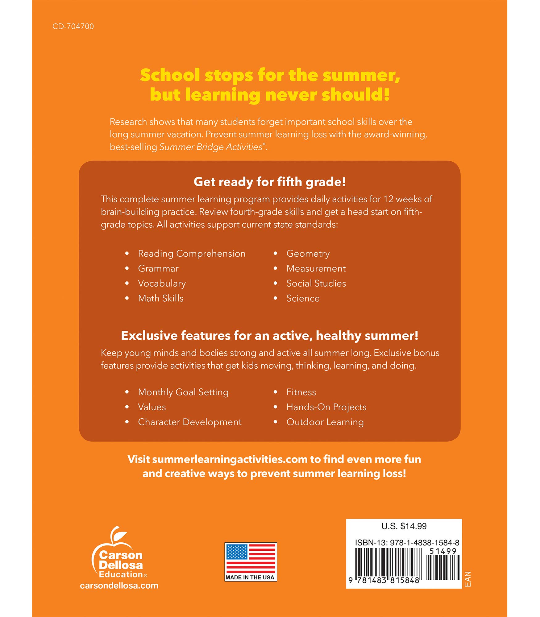 Summer Bridge Activities 4th to 5th Grade Workbook, Math, Reading Comprehension, Writing, Science, Social Studies, Fitness Summer Learning Activities, 5th Grade Workbooks All Subjects With Flash Cards
