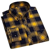 Plaid Shirts for Men's Long Sleeve Single Patch Pocket Casual Standard-Fit Flannel Shirt