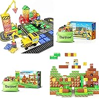 Magnetic Tiles 74PCS Magnetic Construction Set with 2 Cranes Build Mine Magnet World Set, Magnet Toys for Boys & Girls Ages 5-7, Buildable Game Elements Gifts Toys for 3+ Year Old Boys & Girls