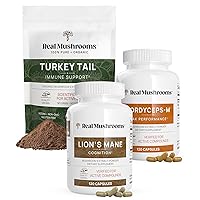 Immune Support, Cognition, & Performance Boost Bundle - Turkey Tail Organic Extract Powder (45g) | Lion’s Mane (120 Capsules) | Cordyceps-M (120 Capsules) | Mushroom Supplements