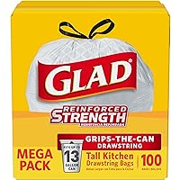 Glad Tall Kitchen Drawstring Trash Bags, 13 Gallon, White, Unscented,100 Count (Package May Vary)