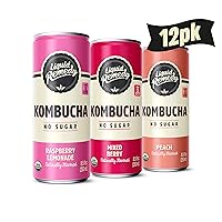 Liquid Remedy Kombucha Sugar Free Organic Drink, Low Calorie, Probiotic Like Tea for Gut Health - Fruity Faves Variety Pack - 8.5 Fl Oz Can, 12-Pack