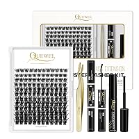 QUEWEL DIY Eyelash Extensions Kit, Lash Clusters 144 Pcs, Applicator Tool, Super Hold Cluster Lashes Bond and Seal, Glue Remover Easy to Apply at Home(Honey01-Kit)