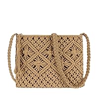 Youjaree Women Beach Shoulder Bag Woven Crossbody Bag Cotton Crochet Handmade Satchel Handbag Purse Bag for Summer