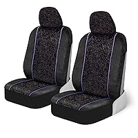 Black Stardust Car Seat Covers for Front Seats, 2 Count.Glitter Pattern Front Seat Cover Set with Matching Headrest, Sideless Design for Easy Installation, Fits Most Car Truck Van and SUV (1 Pack)