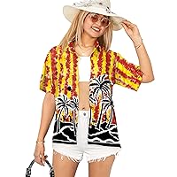 LA LEELA Button Down Shirt for Women Casual Summer Beach Blouses Shirt Luau Party Blouse Short Sleeve Vacation Button Up Dress Tee Shirts Hawaiian T Shirt XL Landscape, Red