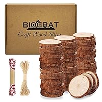 60 Pcs Wood Slices 2.4-2.8 Inches Predrilled Ornaments for Crafts Wood Burning, 0.2 Thickniss