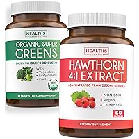 Super Greens & Hawthorn Extract (1-Month Supply) Greens & Hawthorn Bundle of Organic Super Greends Powder - Complete Superfood & Hawthorn Berry 4:1 Extract - High Strength Extract (60 Capsules)