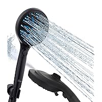 LOKBY High Pressure 10-Settings Shower Head with Handheld Set - High Flow Detachable Showerhead Body Spray with built-in 2 Power Wash - 59'' Stainless Steel Hose - Tool-less 1-Min Install - Black