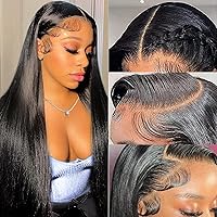 Straight 13x6 Lace Front Wigs Human Hair 28Inch 180 Density HD Lace Front Wigs Human Hair Pre Plucked Wigs Transparent Lace Frontal Wigs for Black Women with Baby Hair