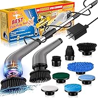 Electric Spin Scrubber, Rechargeable Scrubber Cleaning Brush with Adapter & 8 Replacement Heads, Cordless Shower Power Scrubber with 2 Adjustable Speed for Housekeeping Bathtub Tub Tile Floor