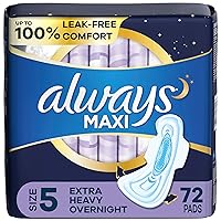 Maxi Overnight Pads with Wings, Size 5, Extra Heavy Overnight, Unscented, 72 Count
