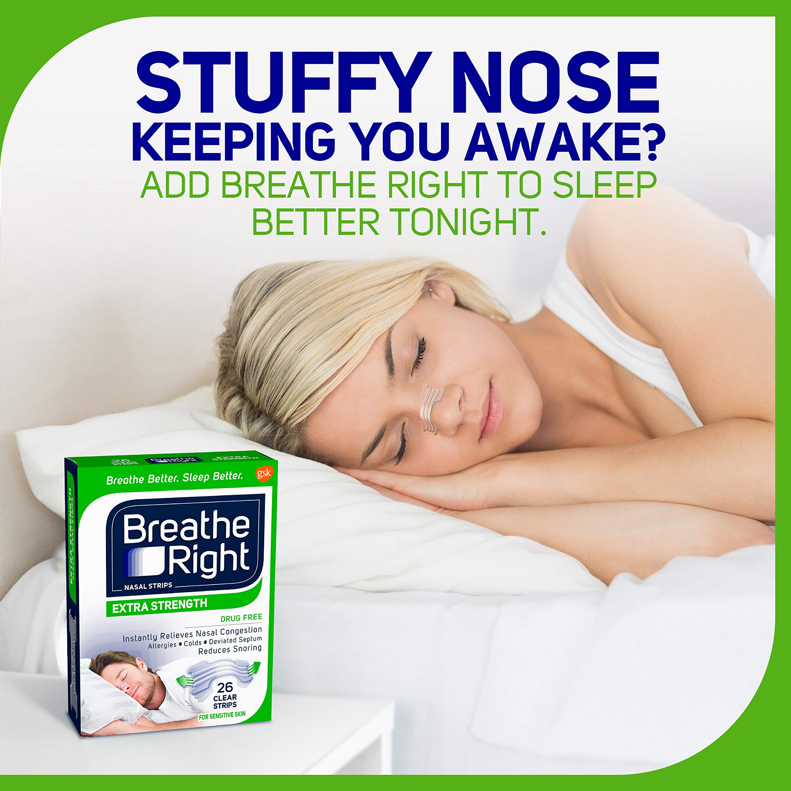 Breathe Right Extra Strength Clear Drug-Free Nasal Strips for Congestion Relief