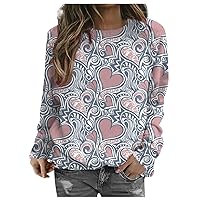 Valentine's Day Costumes,Women's Fashion Casual Long Sleeve Plus Size Shirts Valentine's Day Printed Round Neck Top