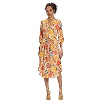 Donna Morgan Women's Floral Printed V-Neck Midi Dress Summer Fun Day Event Date Guest of