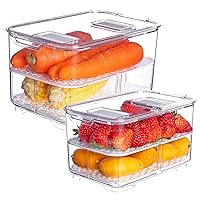 vacane Produce Saver with Lids, 2 Piece Fruit Vegetable Storage Container with Vents Stackable Fridge Drawers Organizer Salad Lettuce Keeper For Refrigerator,Bpa-free Fresh Keeper,5.7L&2.8L
