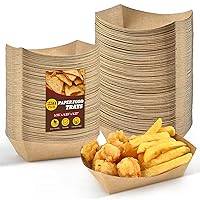 Ocmoiy 1lb Kraft Paper Food Trays, 250 Pack Heavy Duty Food Boats Disposable Food Serving Tray Food Holder Trays for Nachos, Fries, BBQ, Festivals, Party