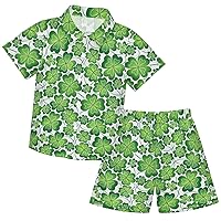 visesunny Toddler Boys 2 Piece Outfit Button Down Shirt and Short Sets Clover All Print Boy Summer Outfits