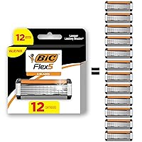 Flex 5 Refillable Refill Razor Cartridges for Men, Long-Blade Razors for a Smooth and Comfortable Shave, 12 Refill Cartridges