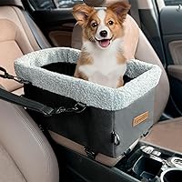 Dog Car Seat for Small Dog,Upgraded Dog Console car Seat with Metal Frame, Dog Booster Seat with Double Protection Seat Belts,Washable Cushion,Safety Leash (Black)