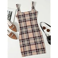 Women's Dress Dresses for Women Double Square Neck Plaid Bodycon Dress Dresses for Women (Color : Multicolor, Size : Small)