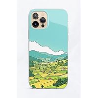 Anime Japanese Terrace Field Phone Case, Phone Cover for iPhone & Samsung, Silicone Phone Case, Personalised Phone Case with Custom Design, Compatible with Wireless Charging (Green)