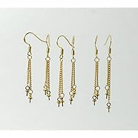 Pure 14k Gold Long Earrings findings Plated 1 Micron Thickness Ear Wire French Hook with 2 Chains for Half drilled Beads Wholesale for fine Jewelry Making Designer 45 mm (12)