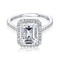 Kobelli Emerald Cut Moissanite Halo Engagement Ring 14K White Gold