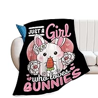 Cute Bunny Throw Blanket Just A Girl Who Loves Bunnies Blanket Gifts for Girls Kids Super Soft Cozy Fleece Cartoon Rabbit Blanket Decor for Living Room Dorm Office 40''X50''