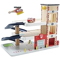 Le Toy Van Wooden 3 Storey Fire & Rescue Garage Toy Car Play Set, Vehicle Role Play Toys, Suitable for 36+ Months, TV453