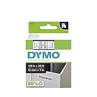 DYMO Standard D1 Labeling Tape for LabelManager Label Makers, Black Print on White Tape, 1/2'' W x 23' L, 1 Cartridge (45013)
